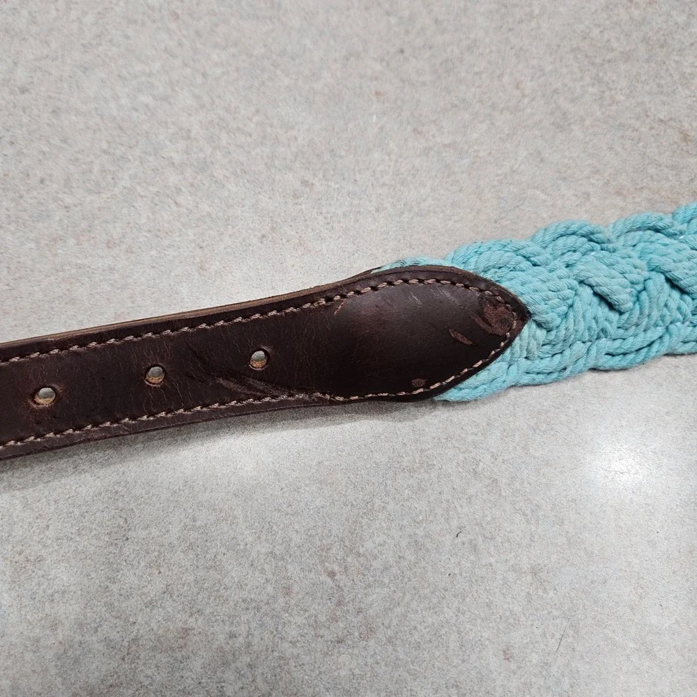 Baydog Dog Collar Large Turquoise Brown Braided Rope Leather Nautical Coastal